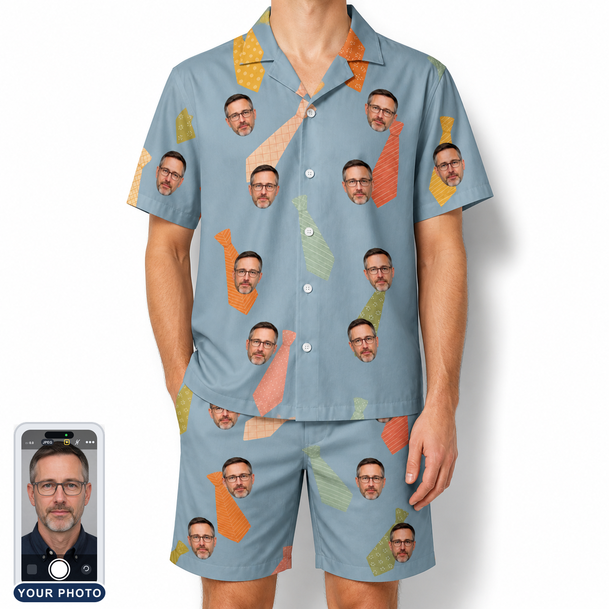 Men's Dapper Dads Custom Face Shirt & Shorts Set