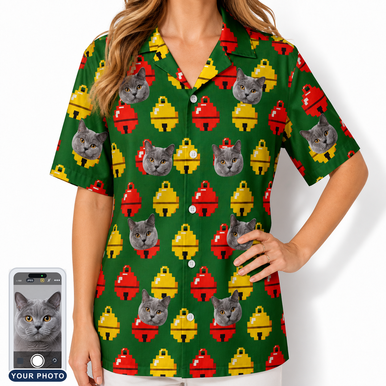 Women's Ringing Revelry Custom Cat Face Hawaiian Shirt