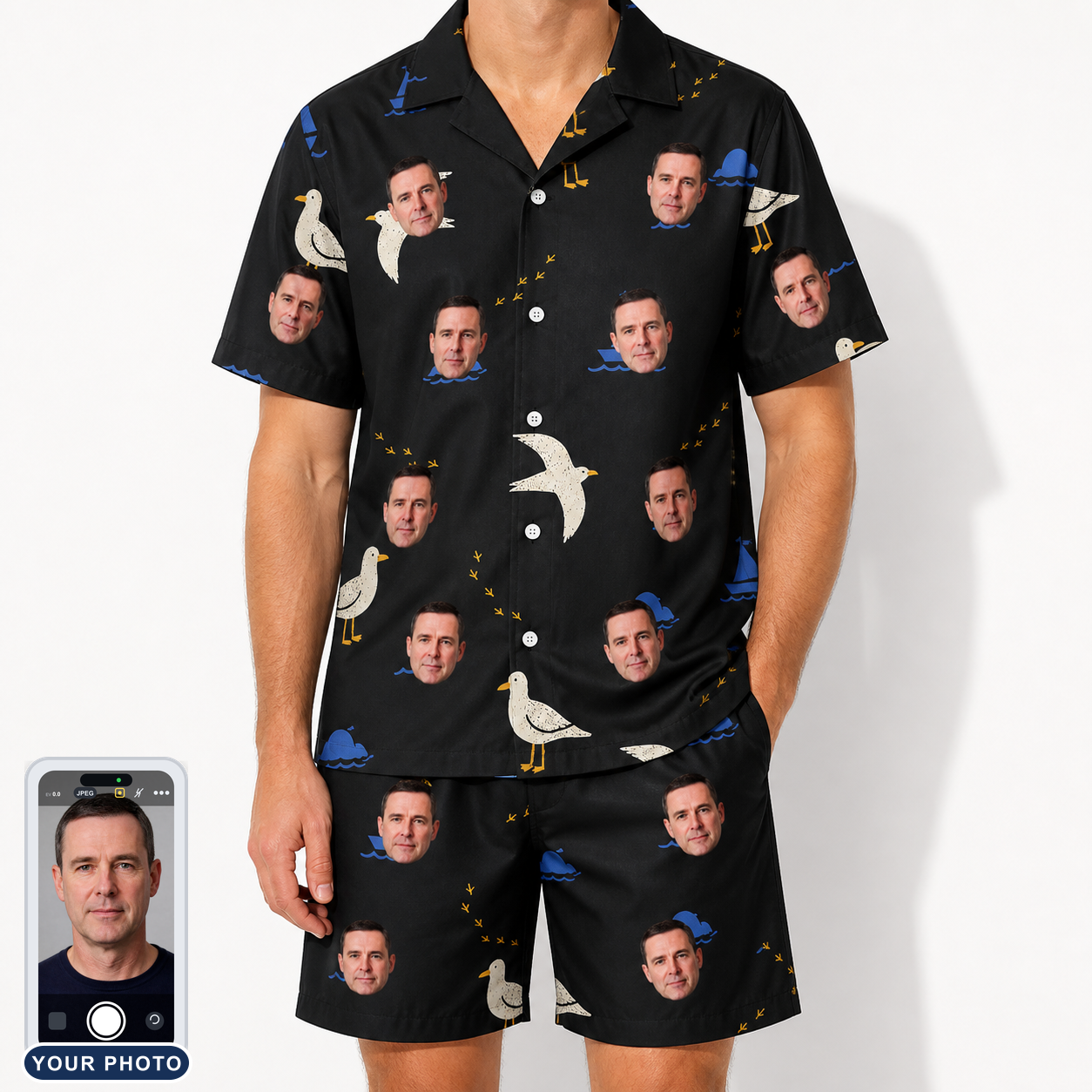 Men's Seagullcation Custom Face Shirt & Shorts Set