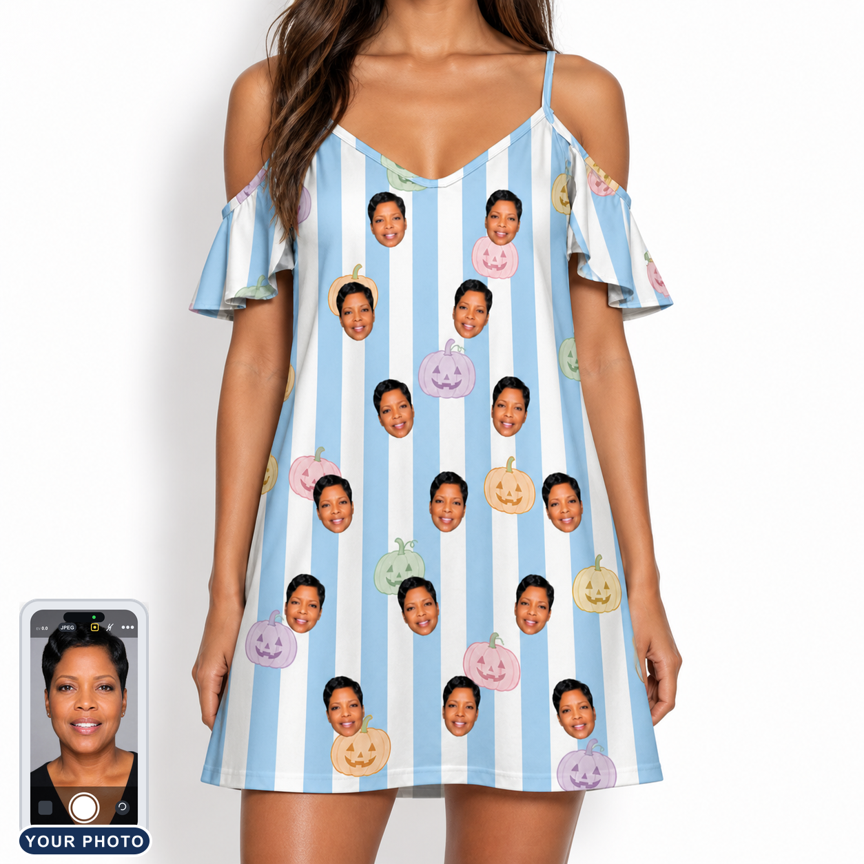Women's Harvest Haunters Custom Face Off-Shoulder Dress