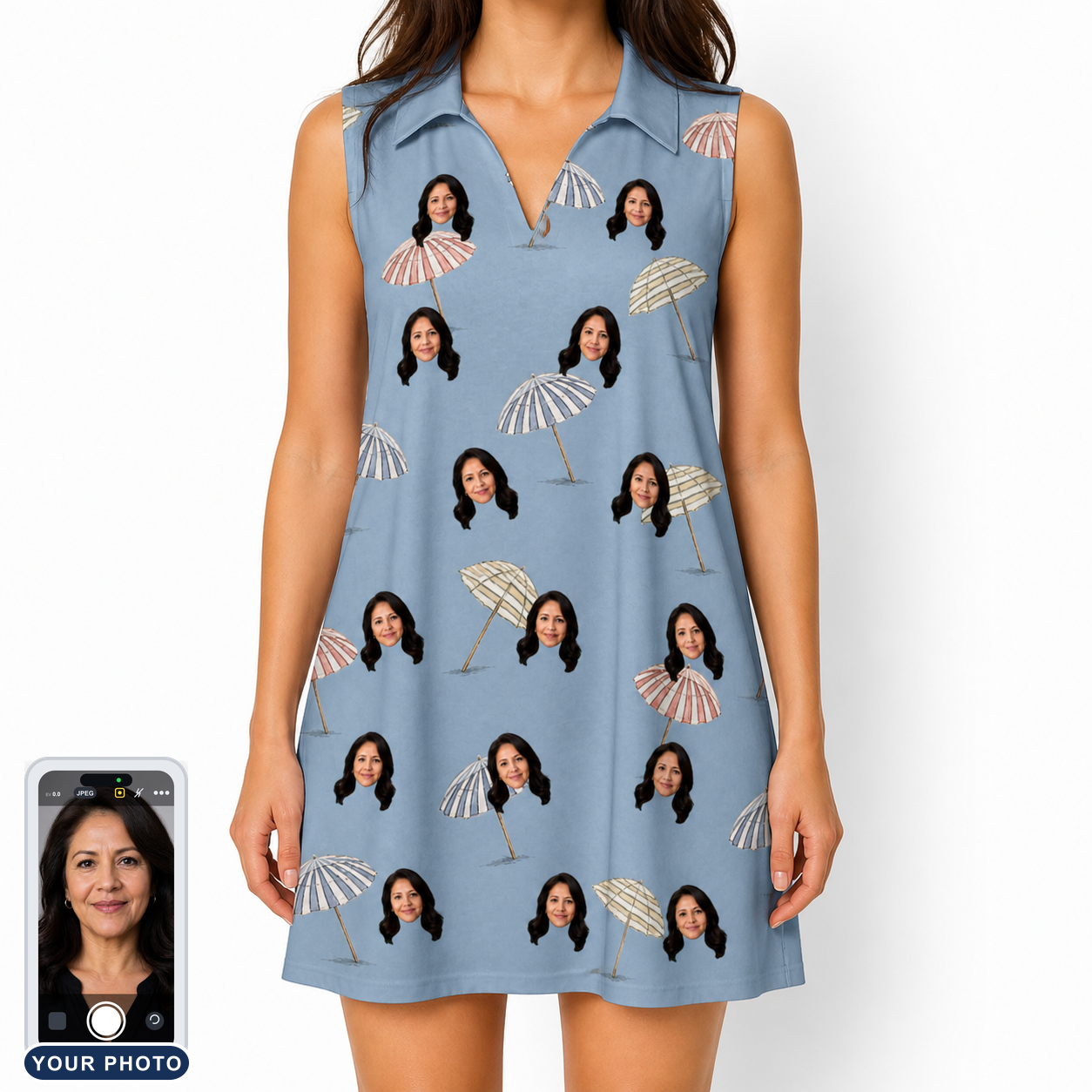Women's Umbrella Uproar Custom Face V-Neck Dress