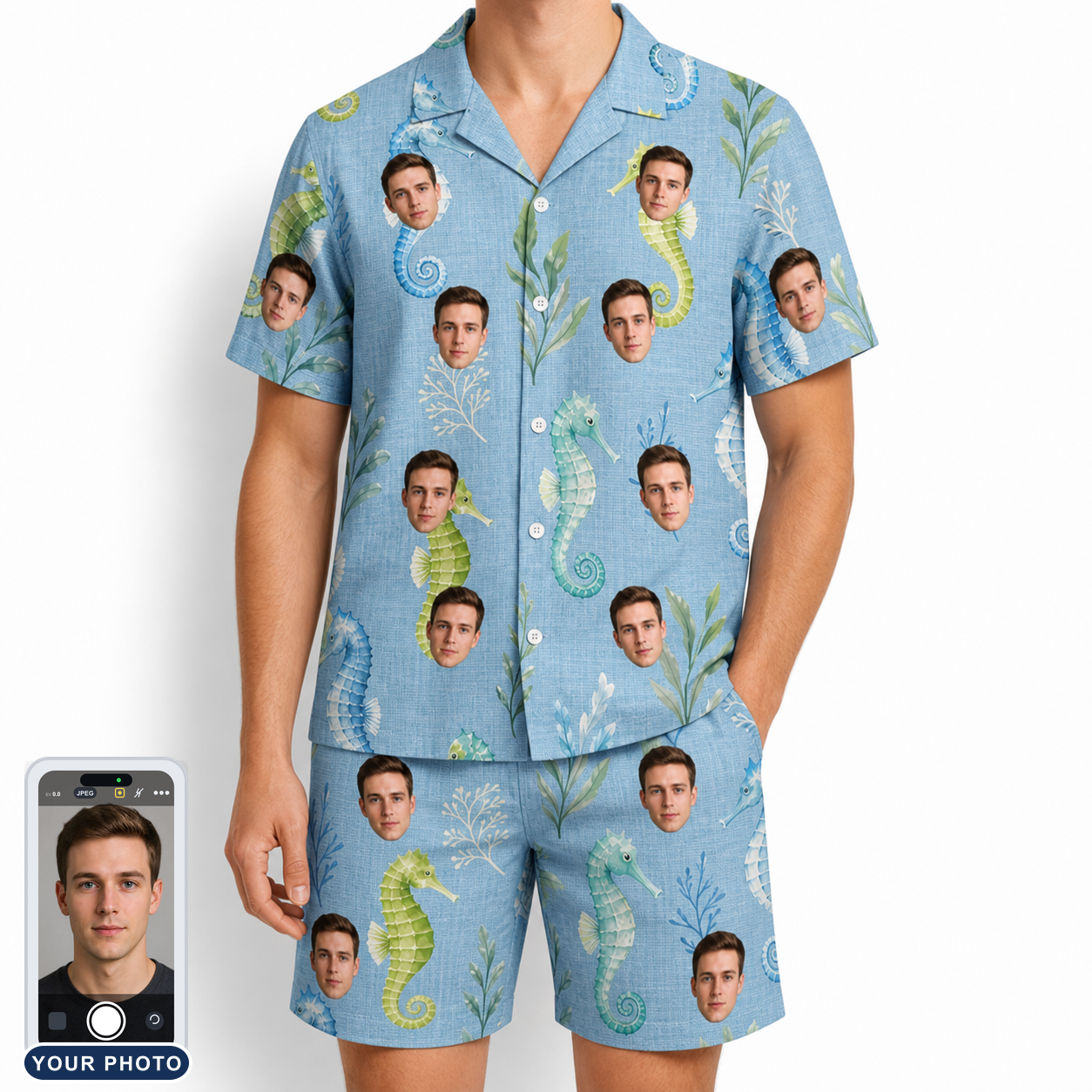 Men's Sea Pony Society Custom Face Shirt & Shorts Set