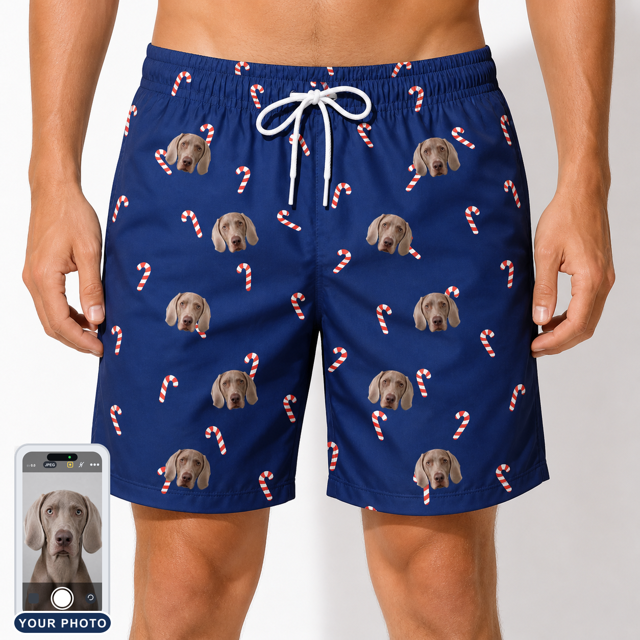 Men's Peppermint Pizzazz Custom Dog Face Beach Shorts