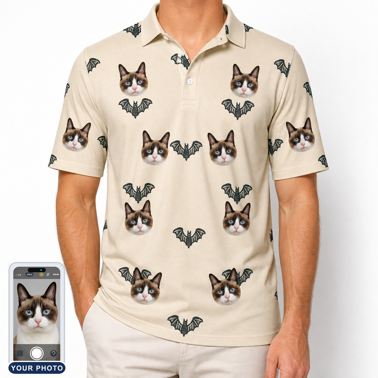 Men's Winged Whispers Custom Cat Face Polo Shirt