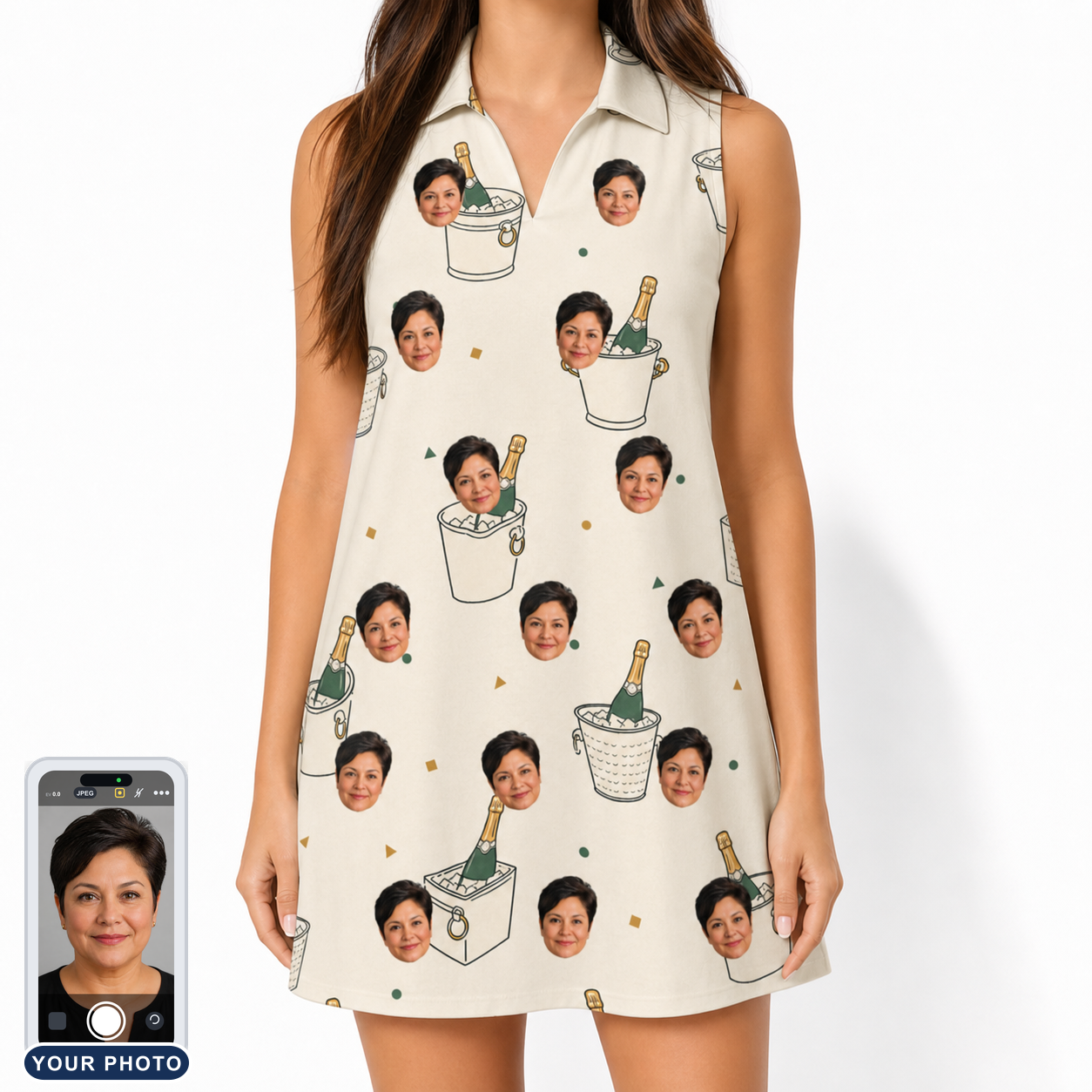Women's Champagne Chill Custom Face V-Neck Dress