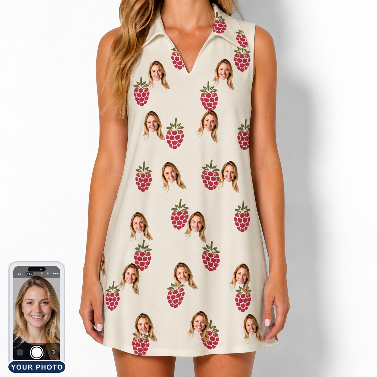Women's Raspberry Rhapsody Custom Face V-Neck Dress
