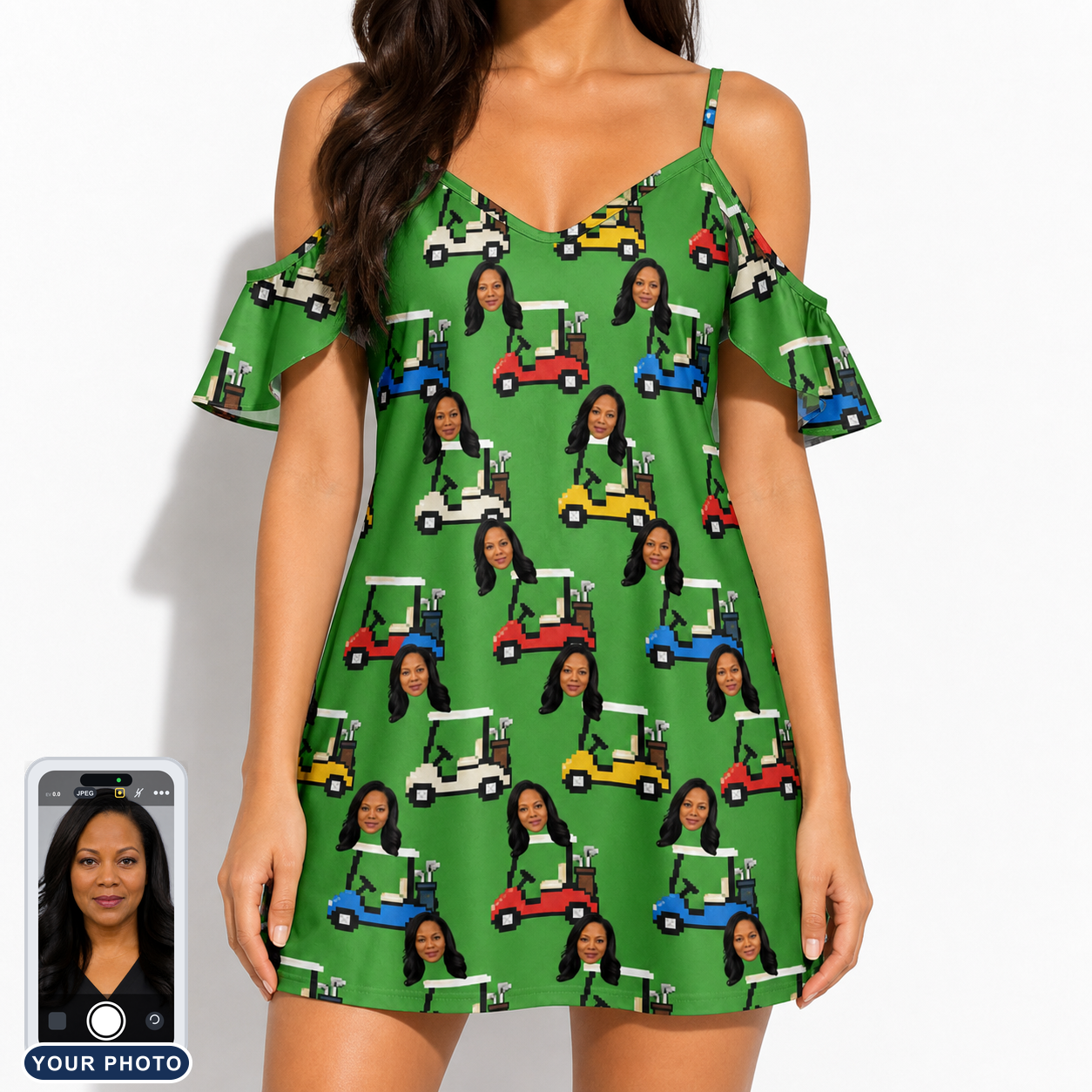 Women's Course Cruisers Custom Face Off-Shoulder Dress