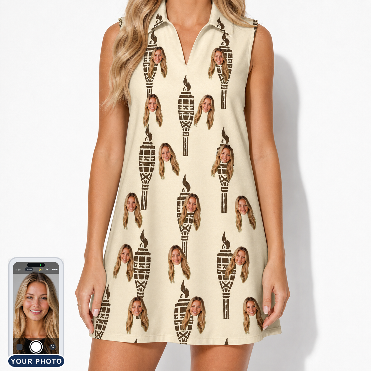 Women's Rattan Radiance Custom Face V-Neck Dress