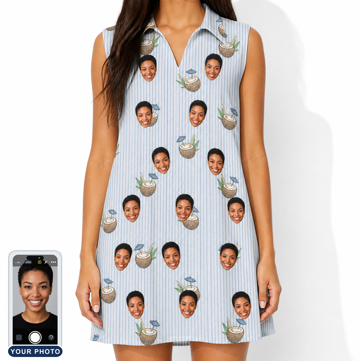 Women's Rum Reverie Custom Face V-Neck Dress