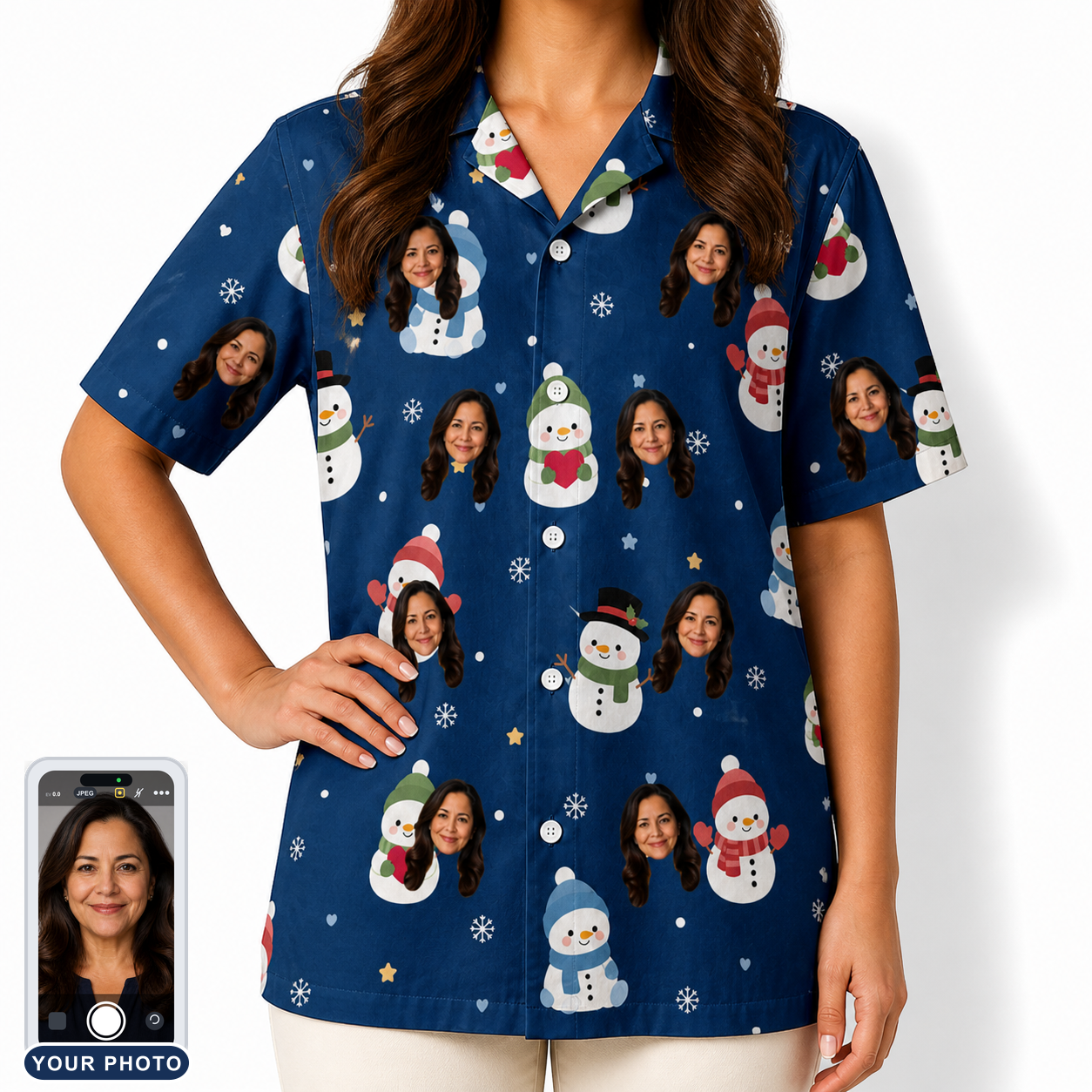 Women's Snowman Shenanigans Custom Face Hawaiian Shirt
