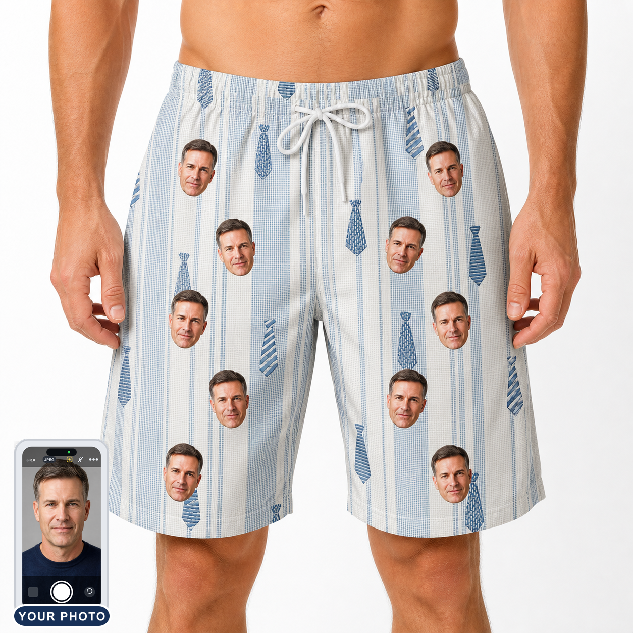 Men's Collar Confetti Custom Face Beach Shorts