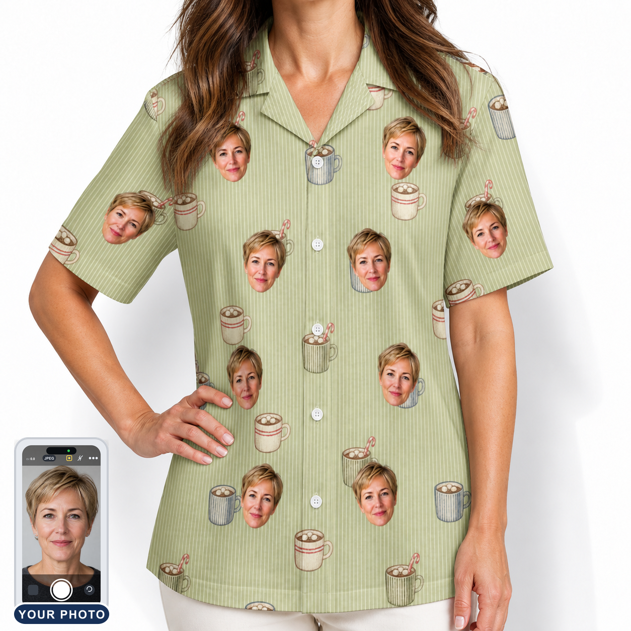Women's Marshmallow Mugs Custom Face Hawaiian Shirt