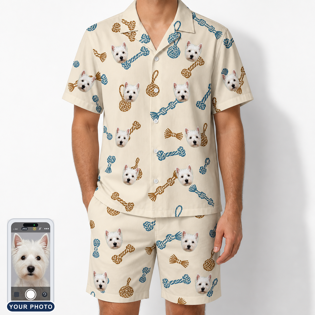 Men's Knotty Companions Custom Dog Face Shirt & Shorts Set