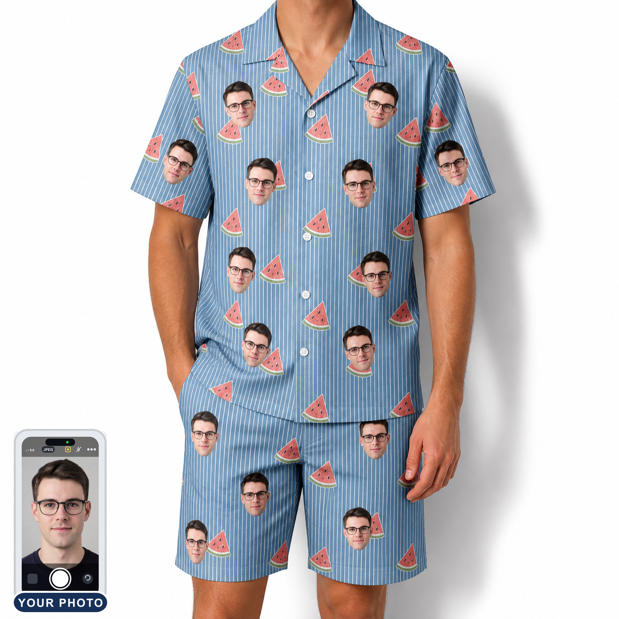 Men's Melon Mosaic Custom Face Shirt & Shorts Set