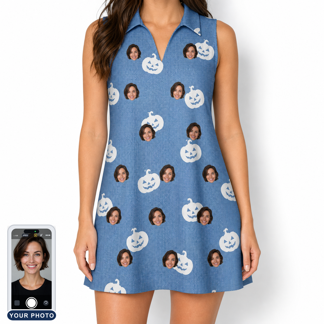 Women's Autumn Orbs Custom Face V-Neck Dress