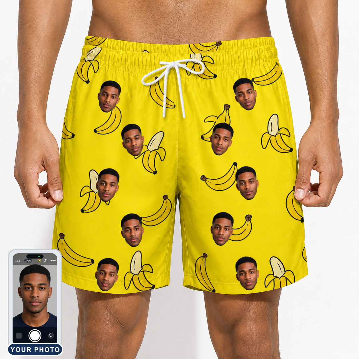 Men's Yellow Yodel Custom Face Beach Shorts