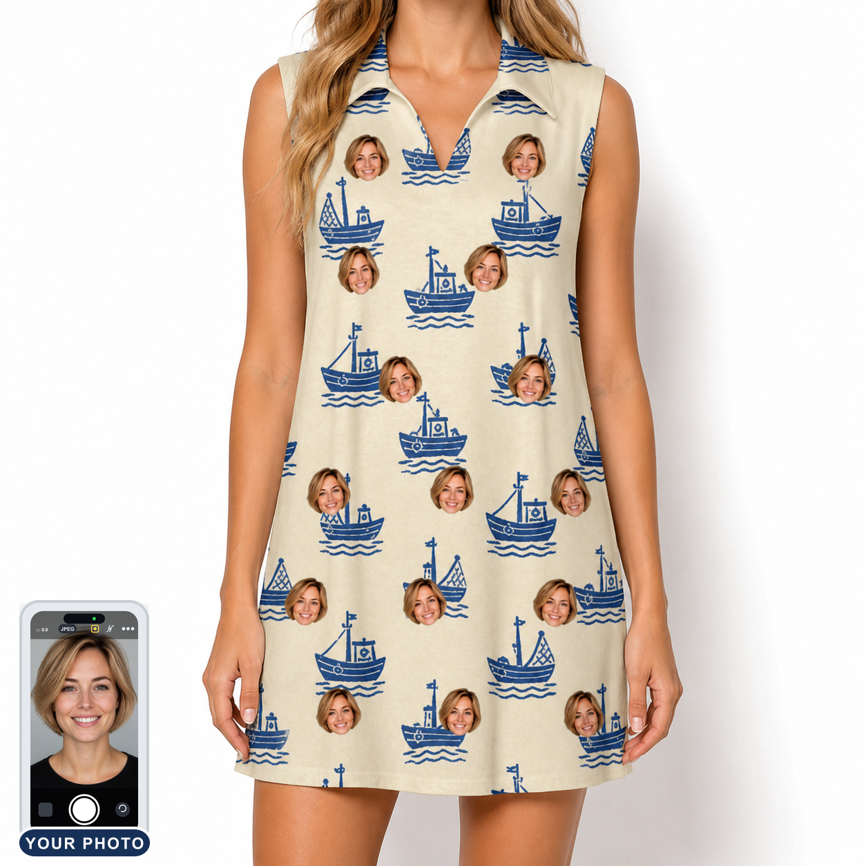 Women's Skipper Scooters Custom Face V-Neck Dress