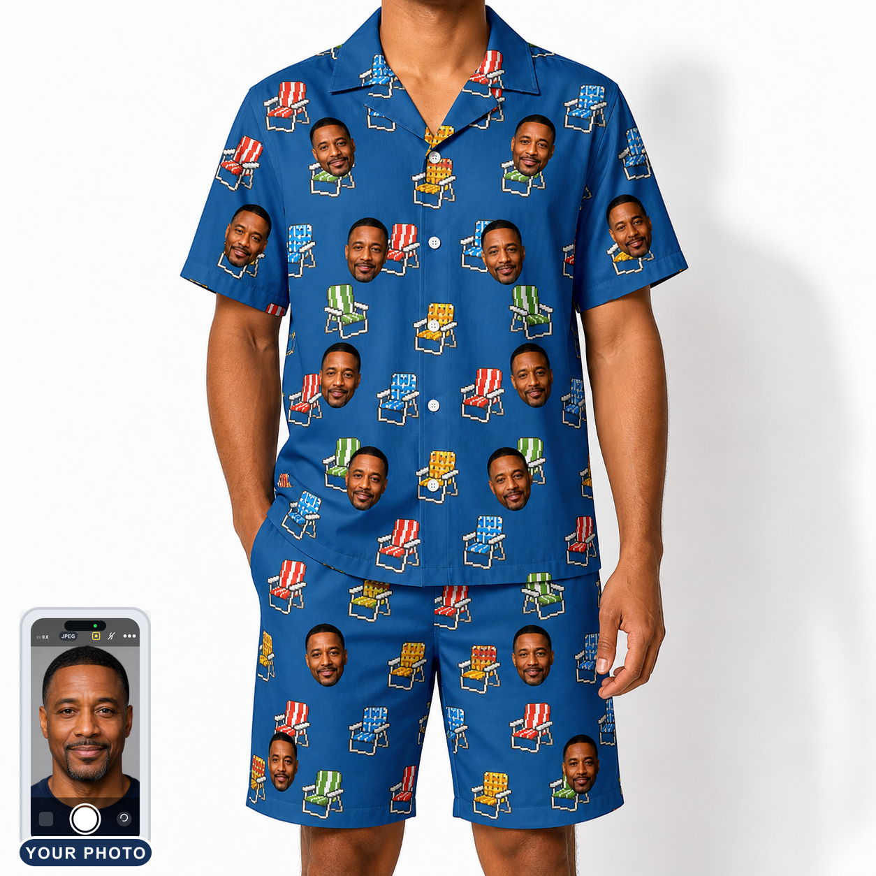 Men's Patio Perch Custom Face Shirt & Shorts Set