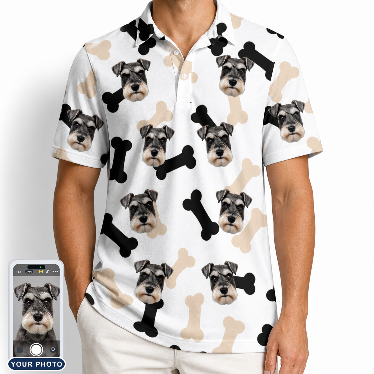 Men's Biscuit Bark Custom Dog Face Polo Shirt