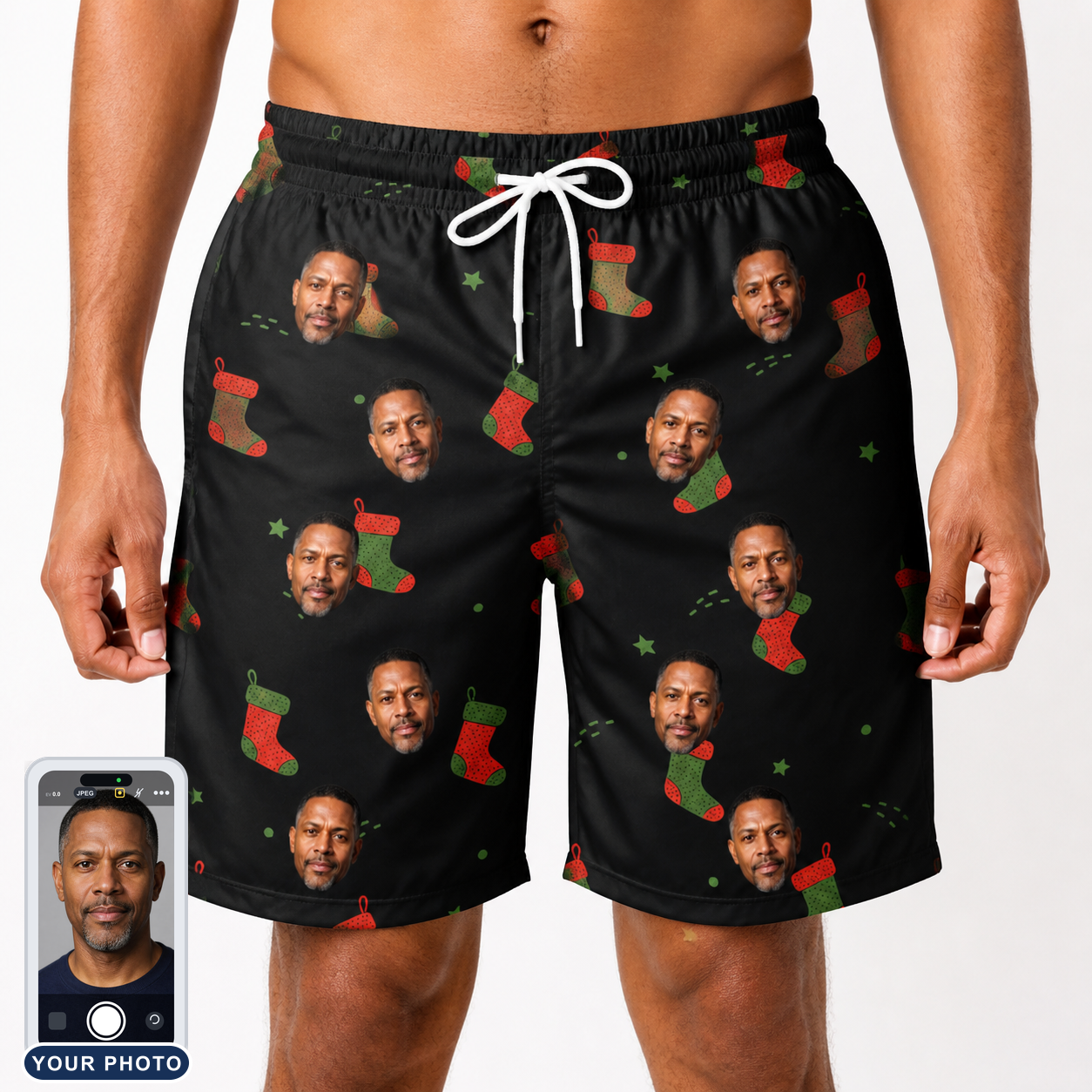 Men's Stocking Stuffer Custom Face Beach Shorts