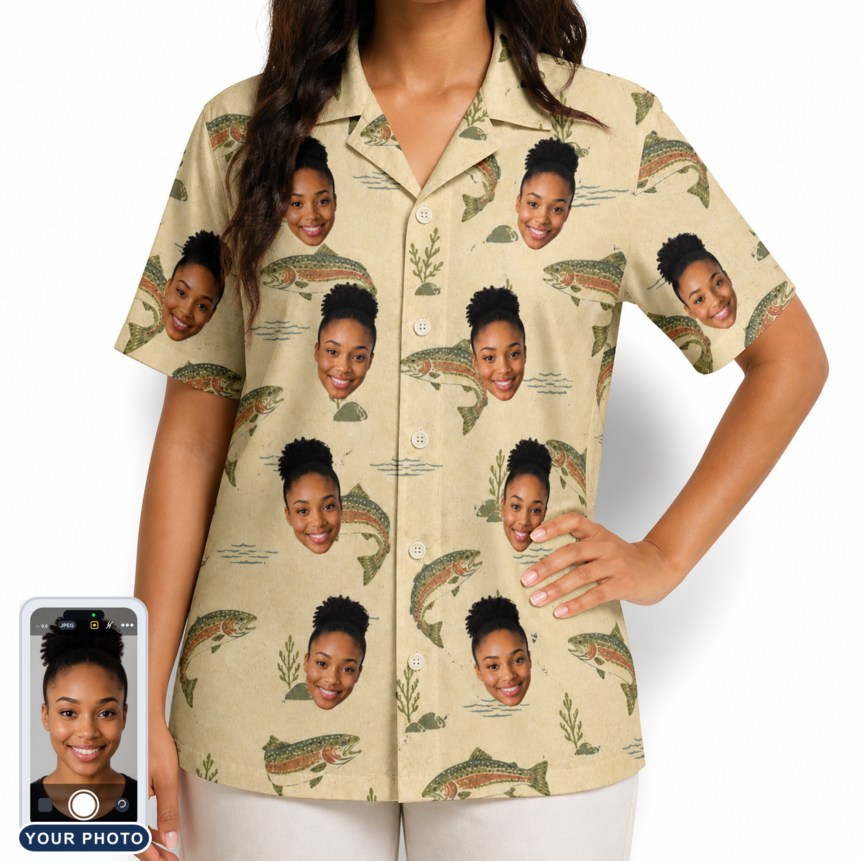 Women's Trout About Custom Face Hawaiian Shirt