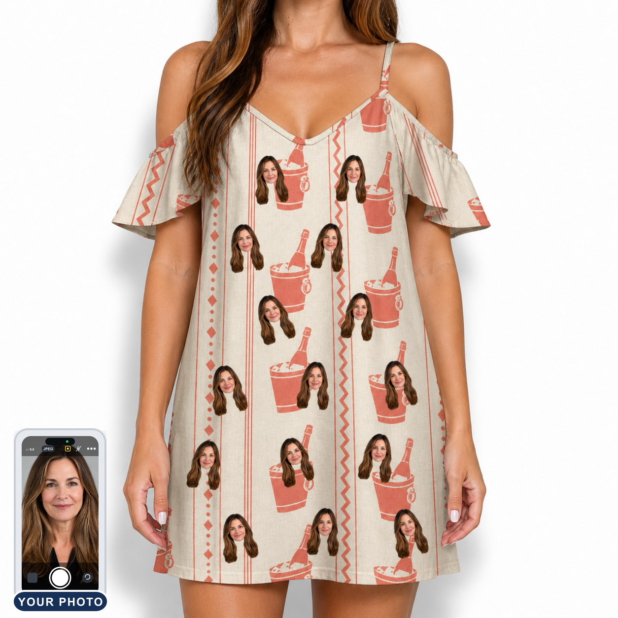 Women's Bubbly Buckets Custom Face Off-Shoulder Dress
