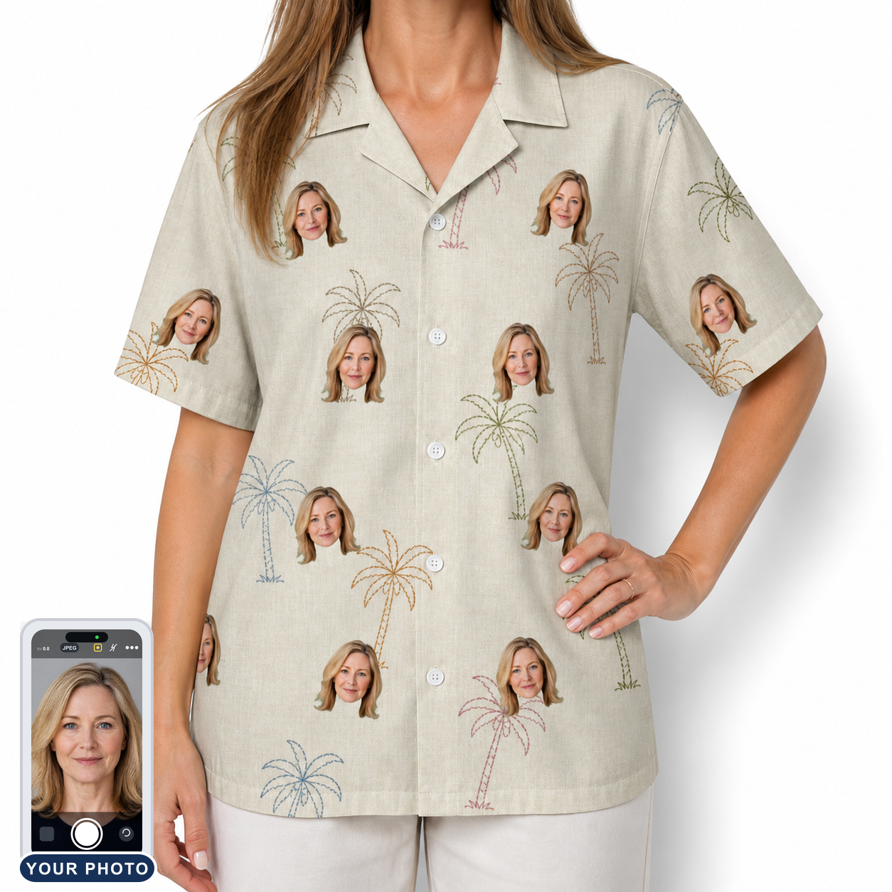 Women's Palm Pizzazz Custom Face Hawaiian Shirt