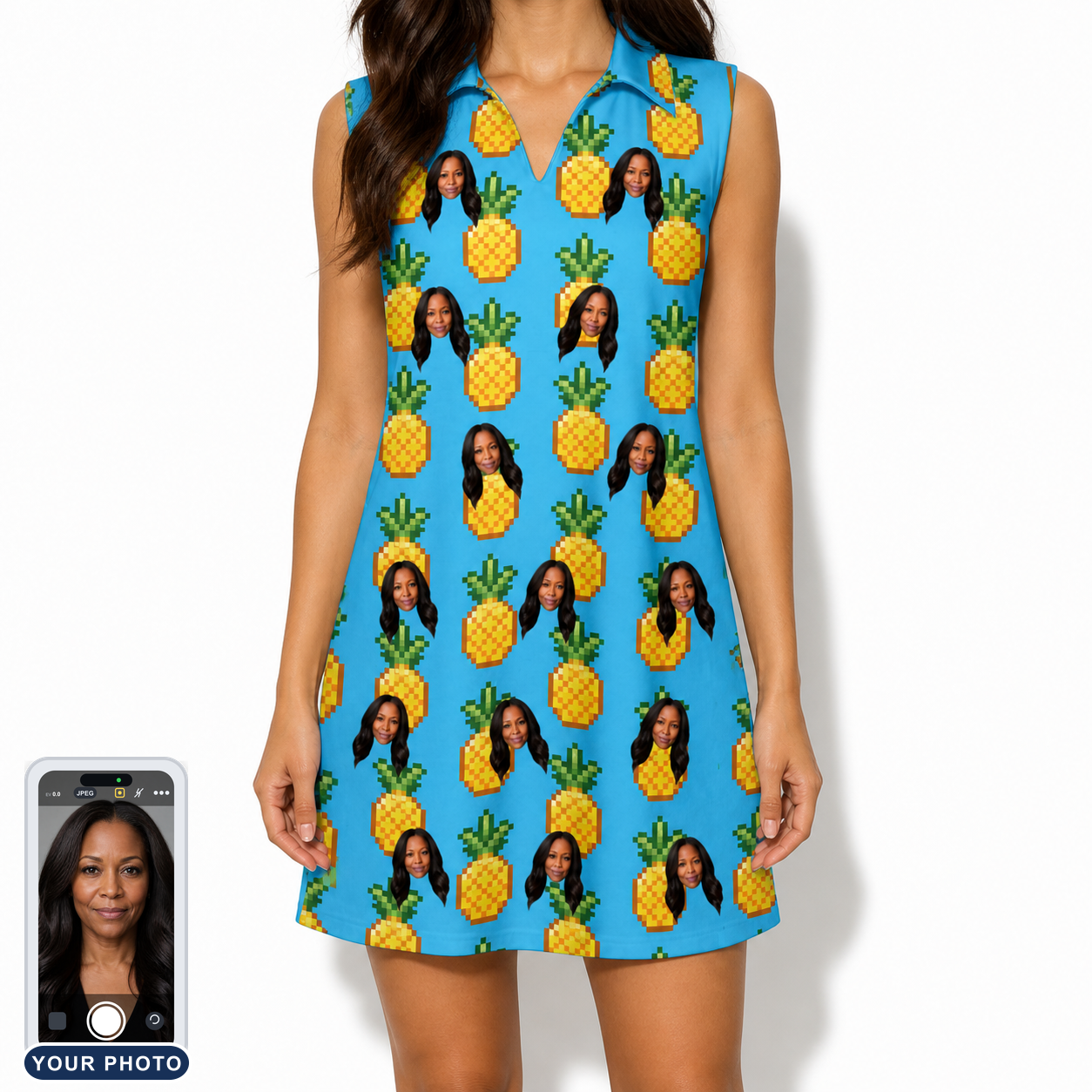 Women's Exotic Excursion Custom Face V-Neck Dress