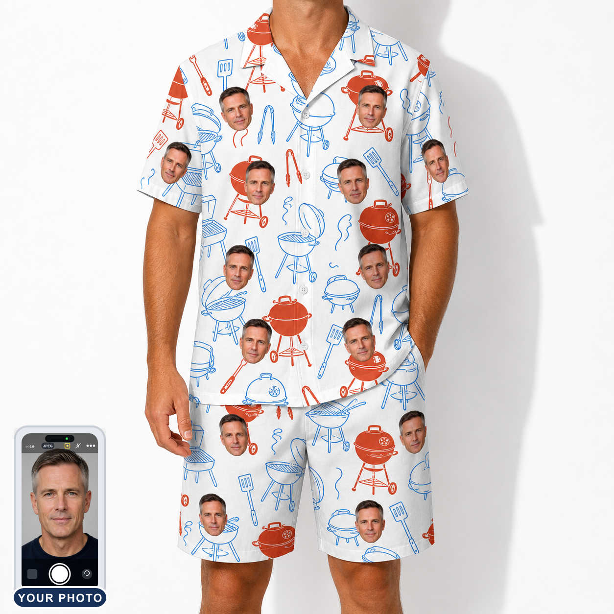 Men's Grill Rights Custom Face Shirt & Shorts Set