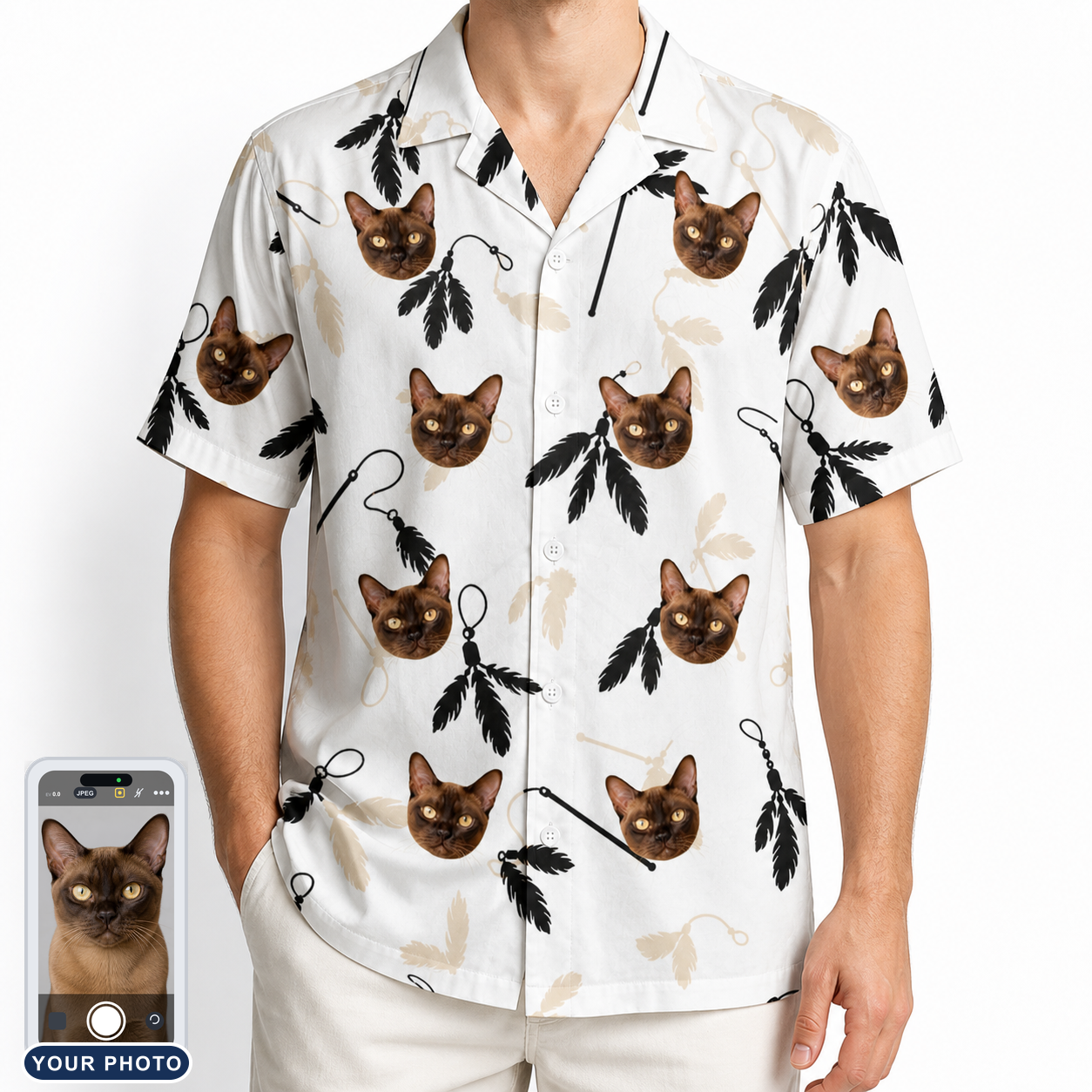 Men's Clawful Feathers Custom Cat Face Hawaiian Shirt