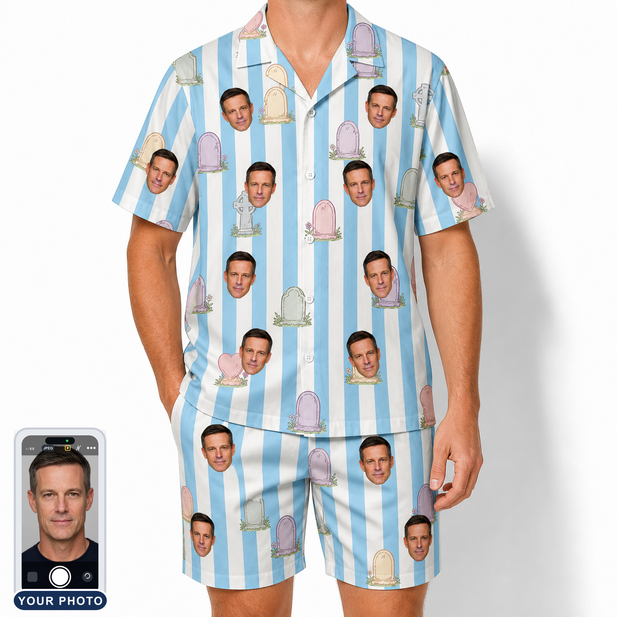 Men's Mausoleum Mirth Custom Face Shirt & Shorts Set