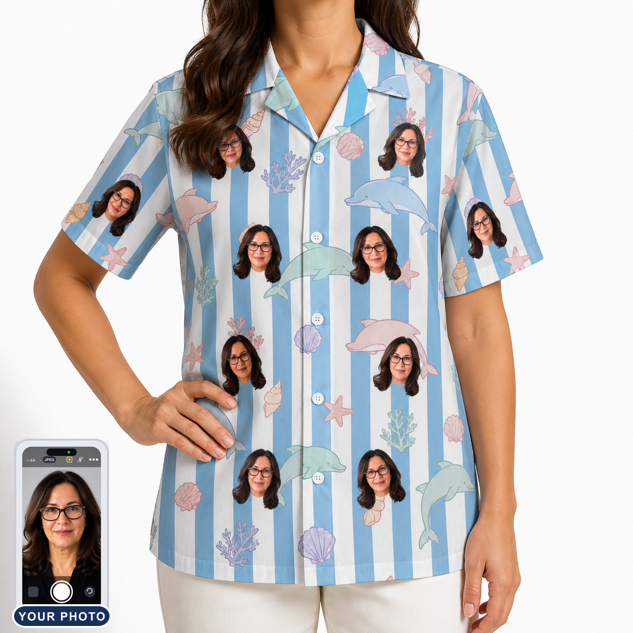 Women's Dolphin Dazzle Custom Face Hawaiian Shirt