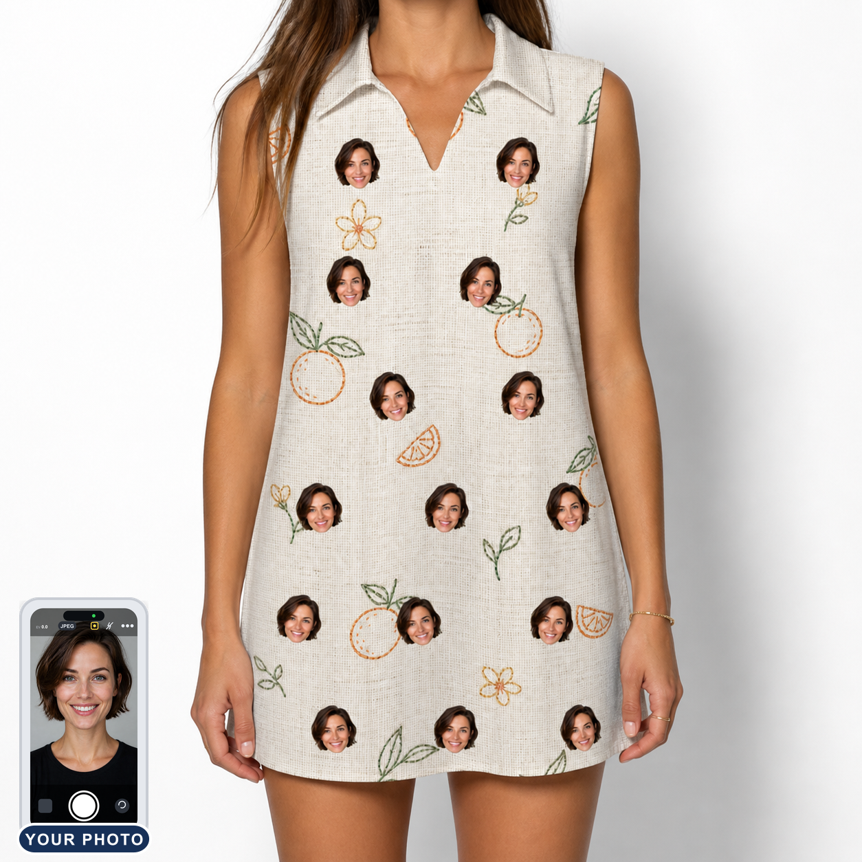 Women's Mandarin Moxie Custom Face V-Neck Dress