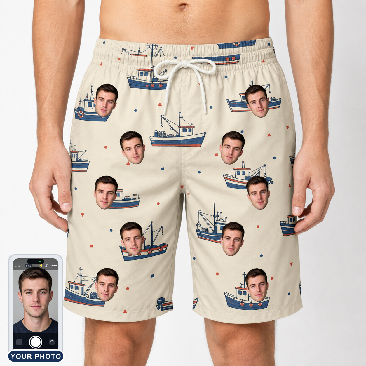 Men's Mini Mariners Custom Face Beach Shorts