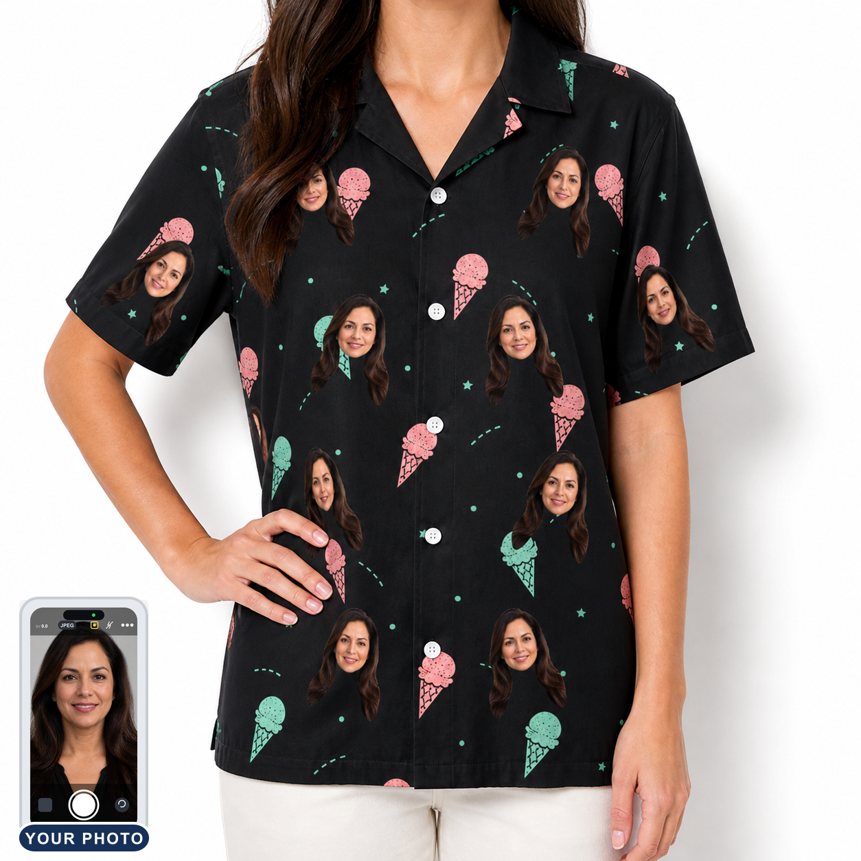 Women's Sundae Shore Custom Face Hawaiian Shirt