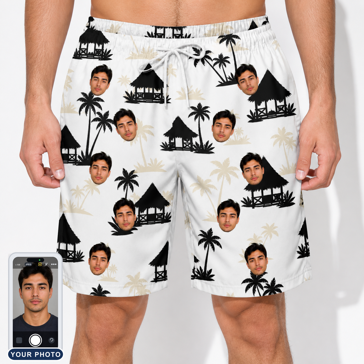 Men's Thatched Timewarp Custom Face Beach Shorts
