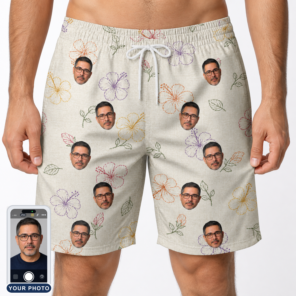 Men's Crimson Calyx Custom Face Beach Shorts