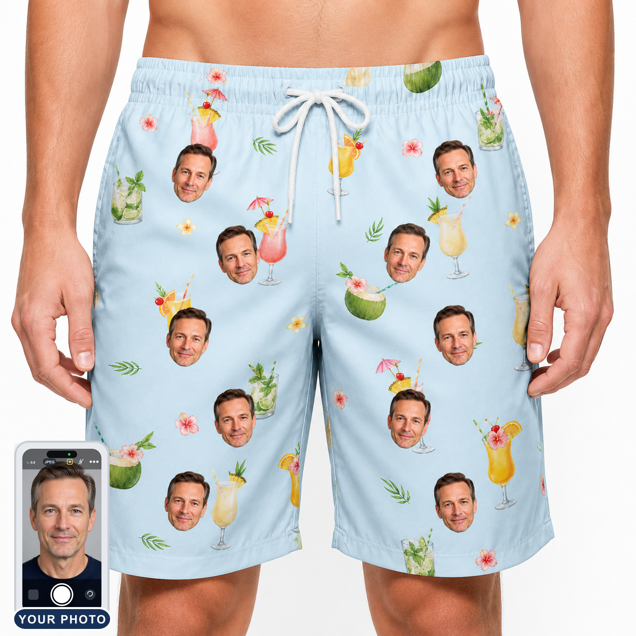 Men's Mai Tai Memories Custom Face Beach Shorts