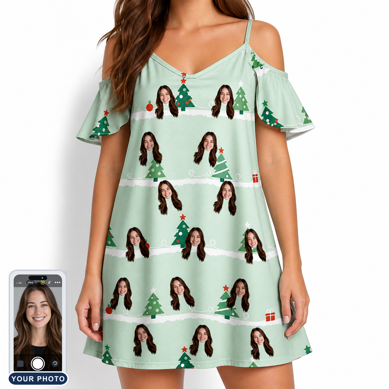 Women's Evergreen Extravaganza Custom Face Off-Shoulder Dress
