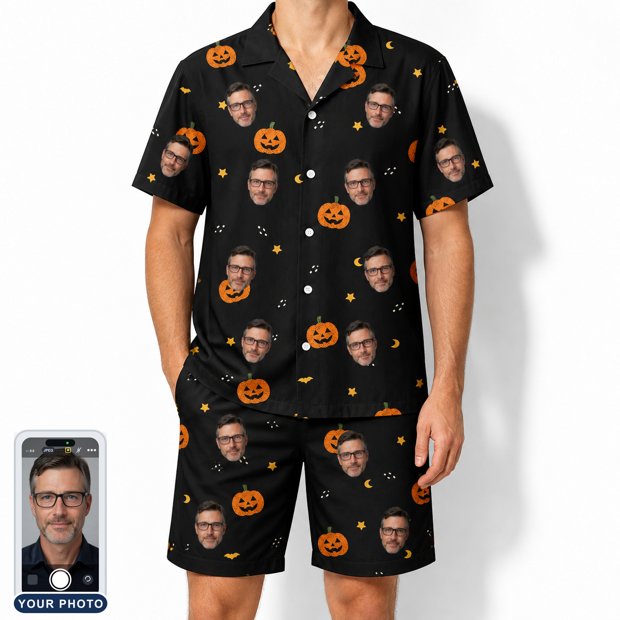 Men's Cackle Carvings Custom Face Shirt & Shorts Set