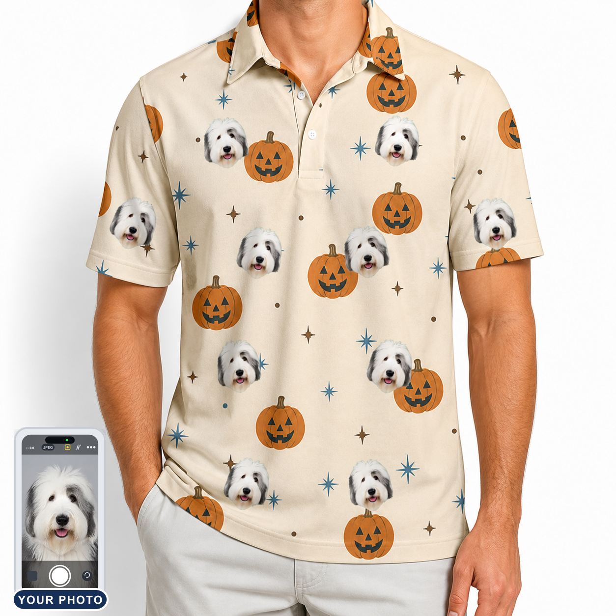 Men's Lantern Laughs Custom Dog Face Polo Shirt