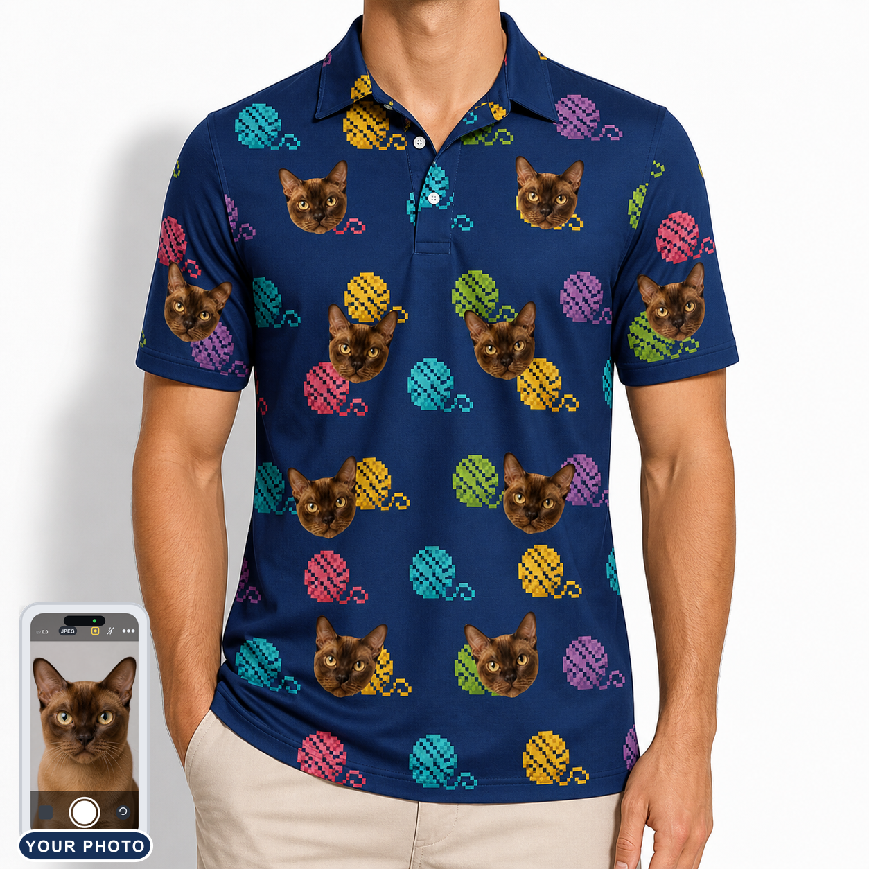 Men's Yarn Yowls Custom Cat Face Polo Shirt