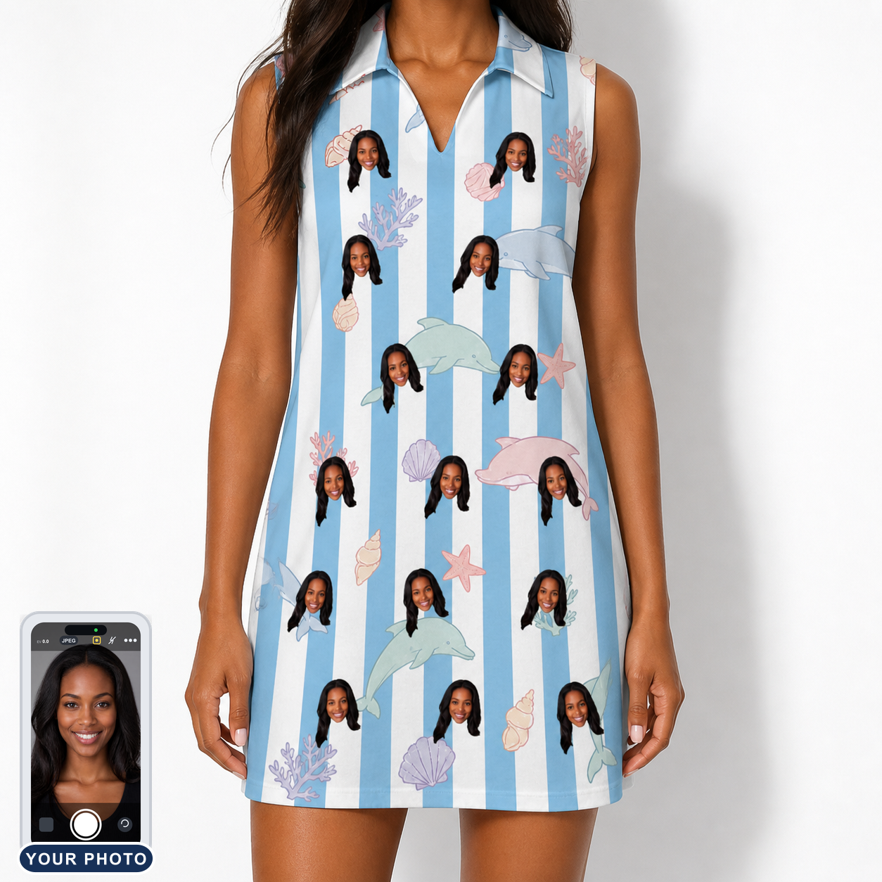Women's Dolphin Dazzle Custom Face V-Neck Dress