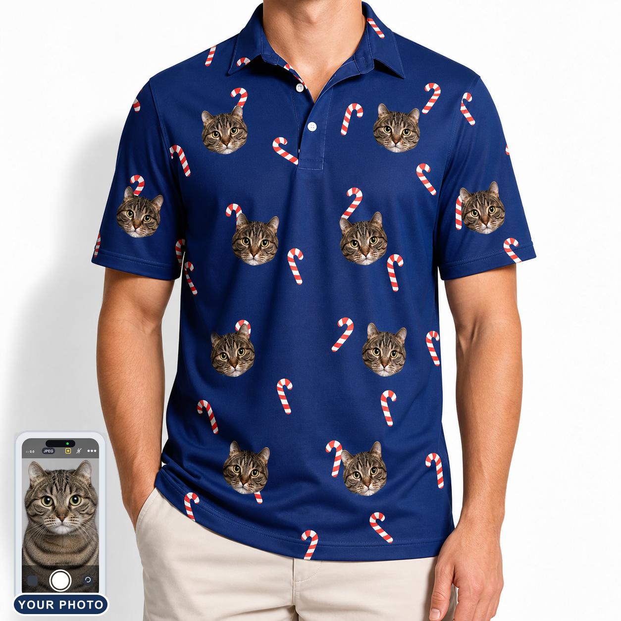 Men's Peppermint Pizzazz Custom Cat Face Polo Shirt