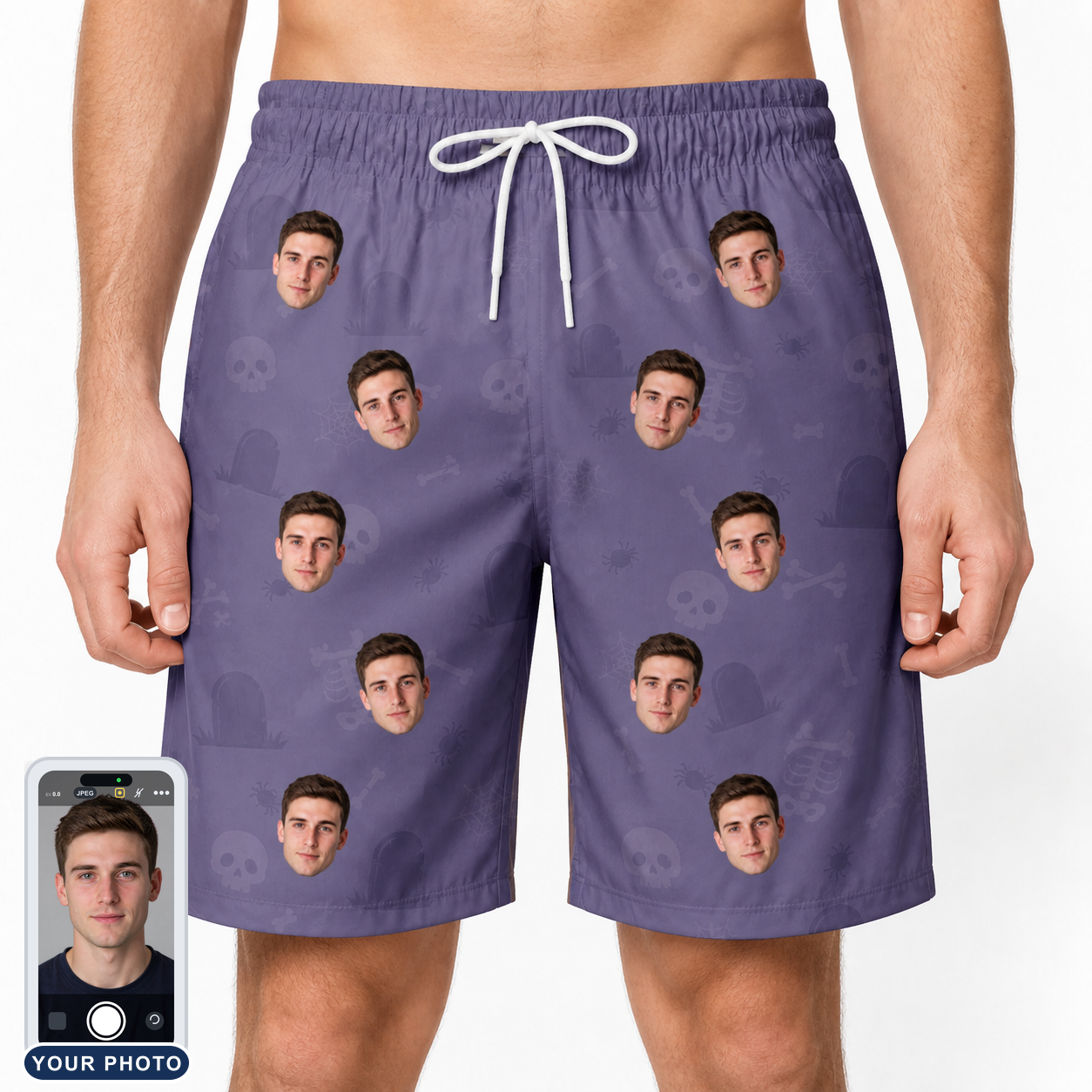 Men's Cemetery Chuckles Custom Face Beach Shorts