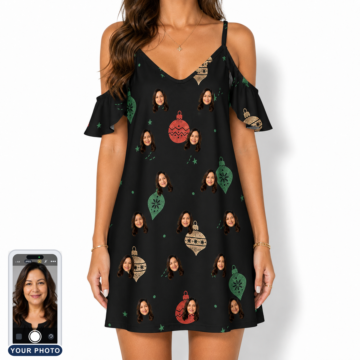 Women's Cranberry Charms Custom Face Off-Shoulder Dress