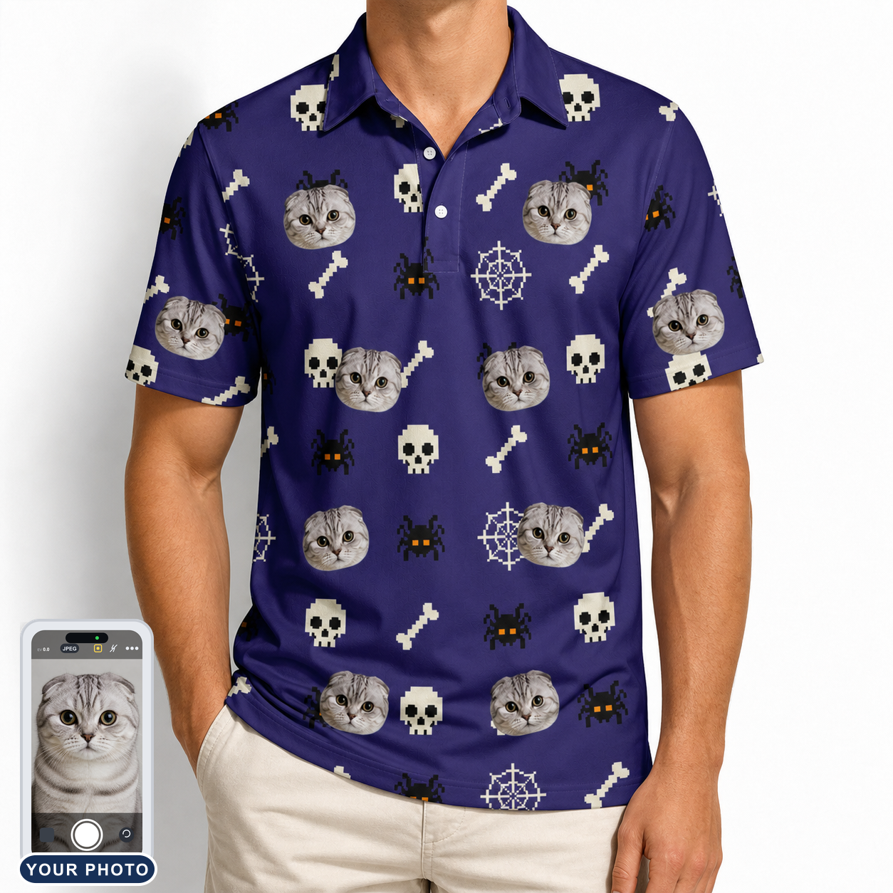 Men's Bone Appétit Custom Cat Face Polo Shirt