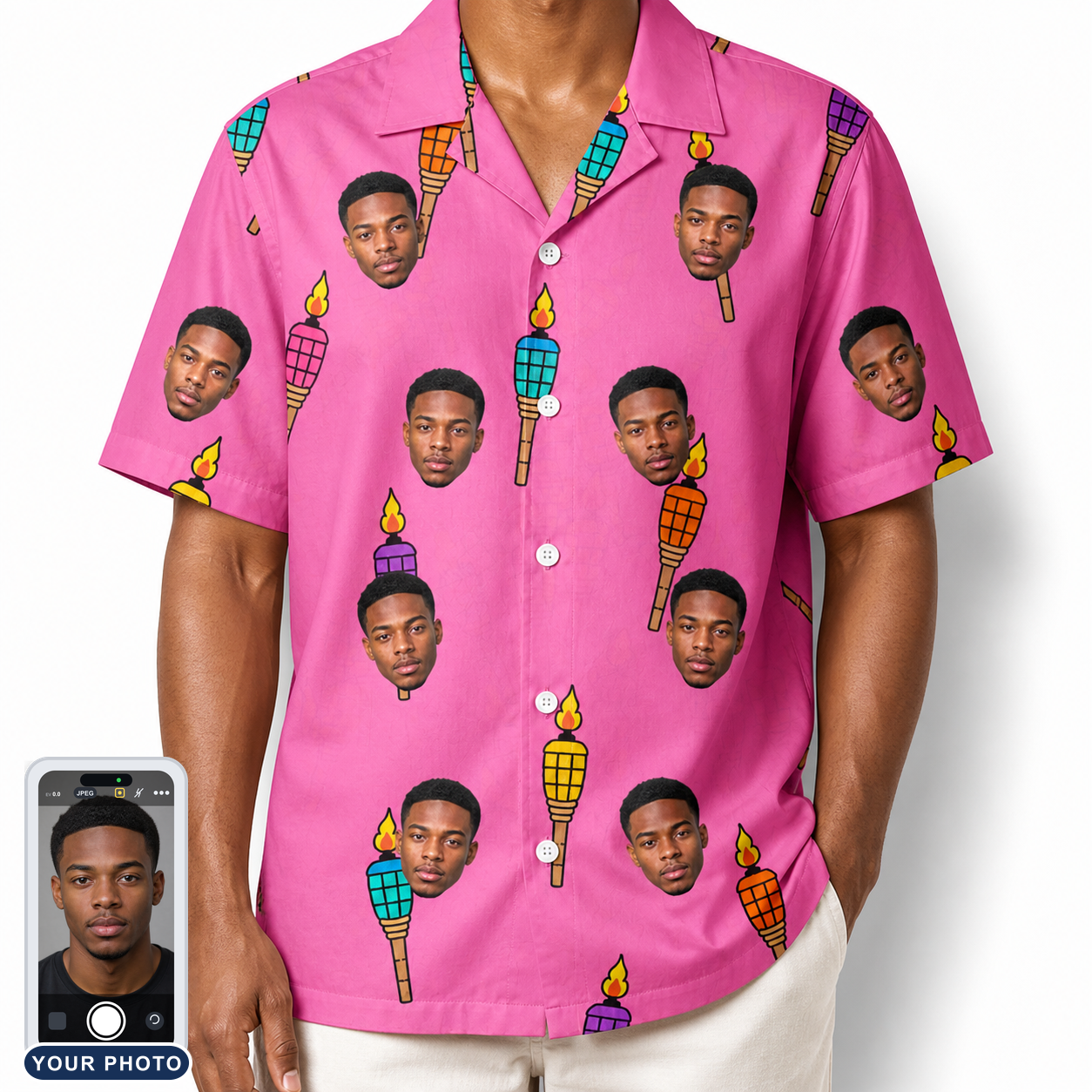 Men's Vintage Volcano Custom Face Hawaiian Shirt