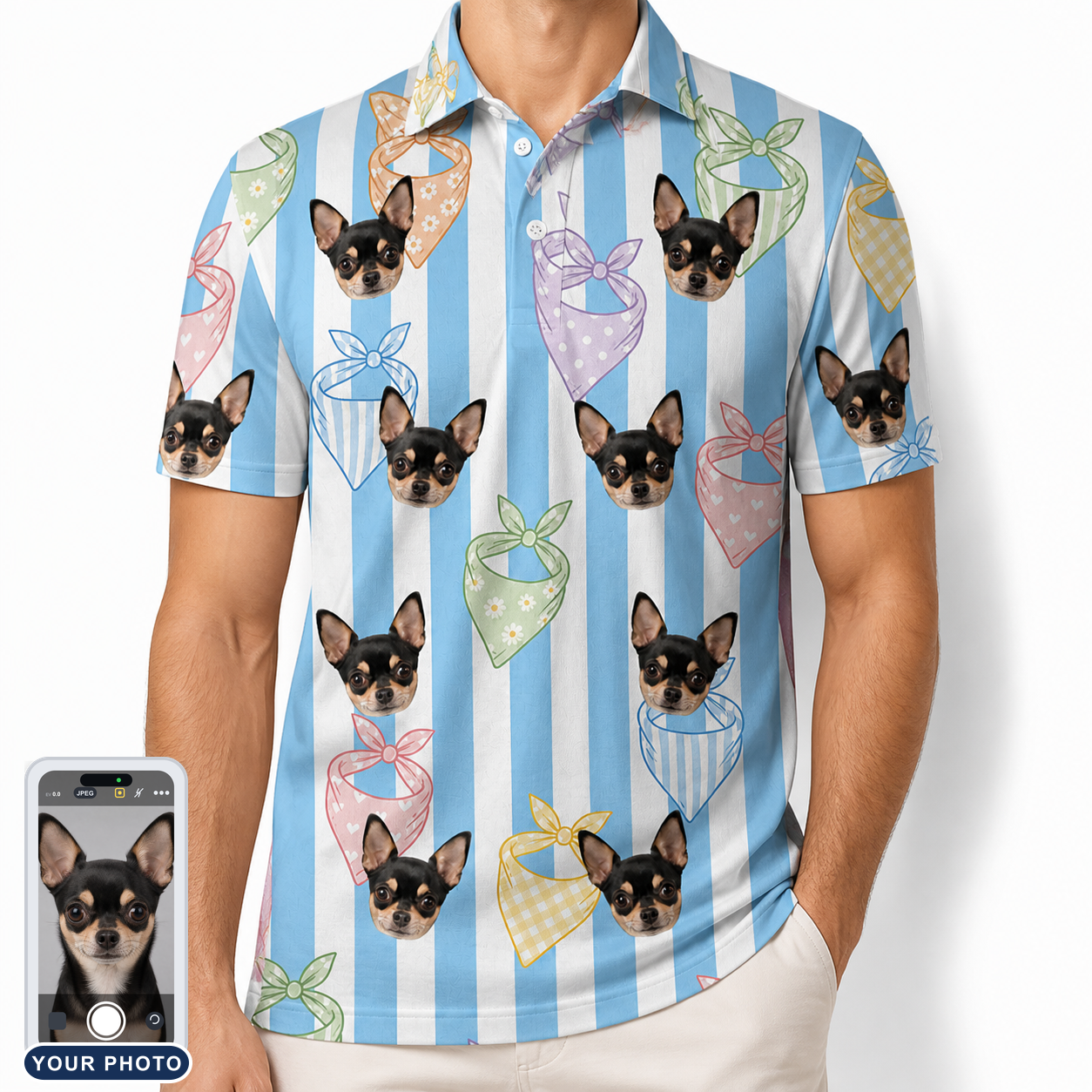 Men's Paisley Pooches Custom Dog Face Polo Shirt