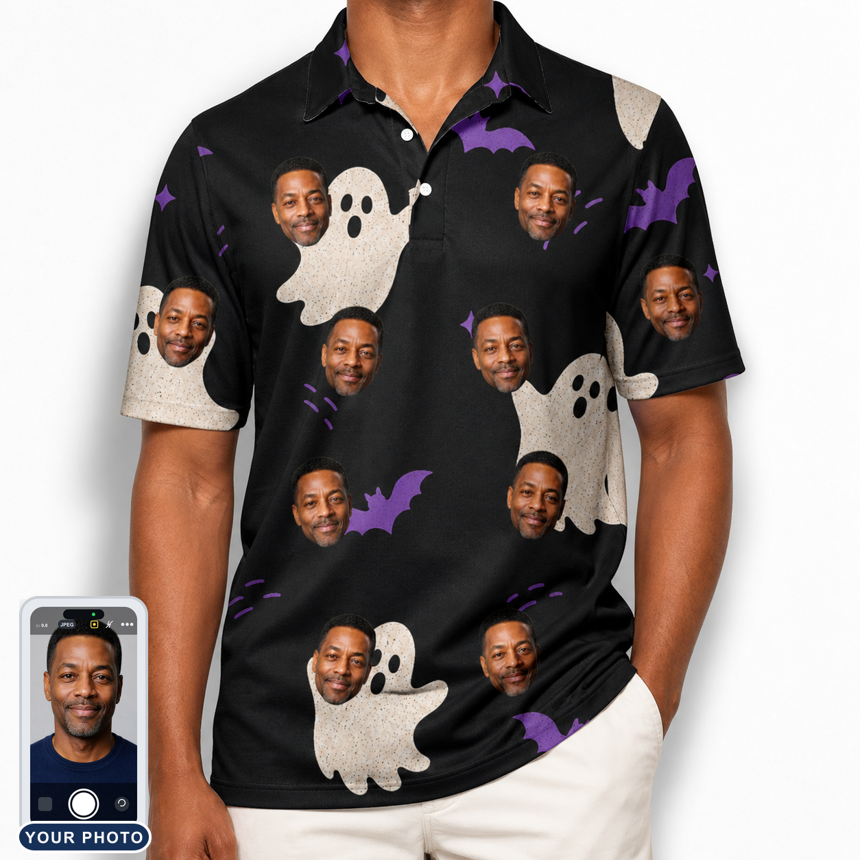 Men's Boo Bats Custom Face Polo Shirt